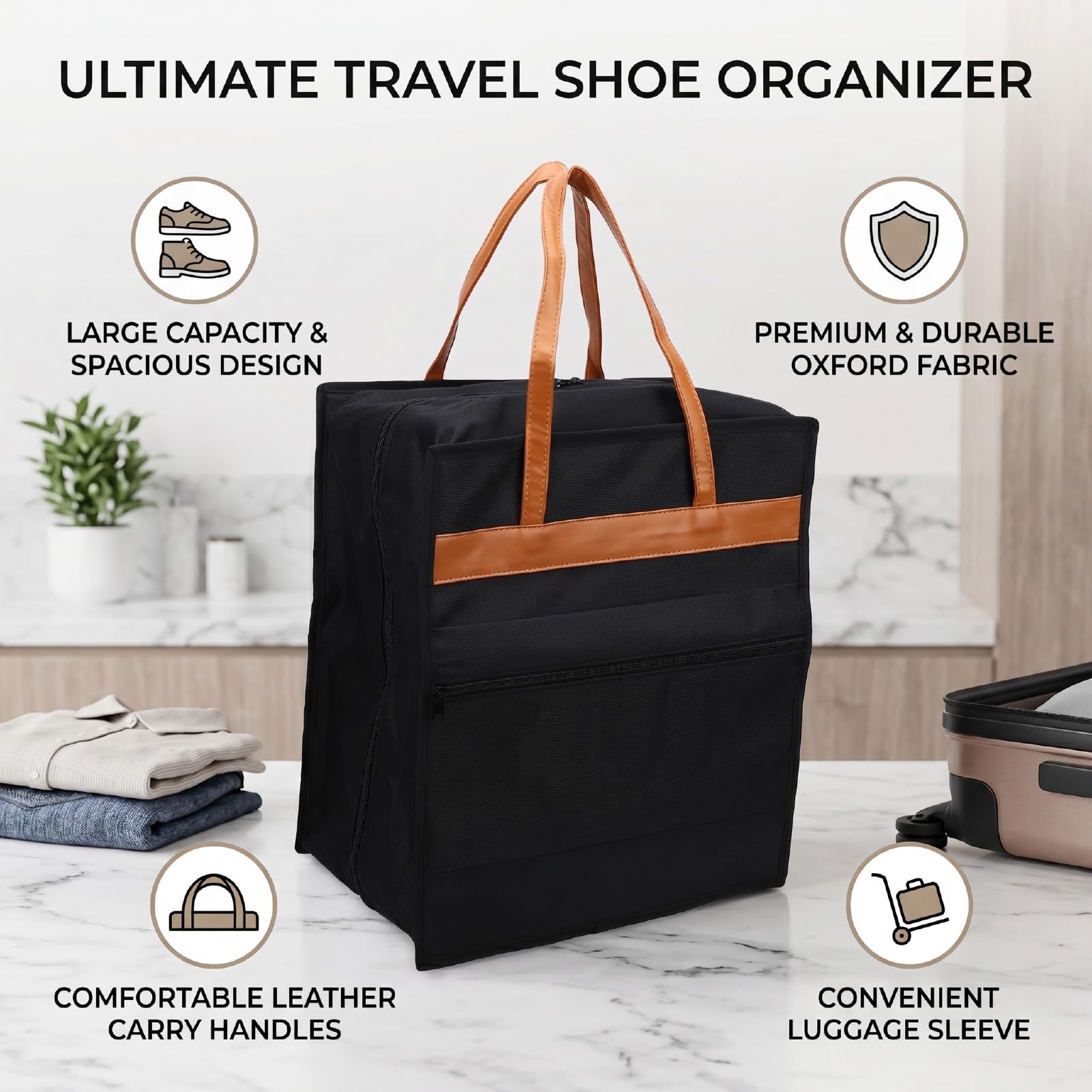 Luocute Borsa da Viaggio per Scarpe, Grande capacità Organizer con 3 Scomparti in PVC e Cinghie Regolabili per Palestra Campeggio Bagaglio