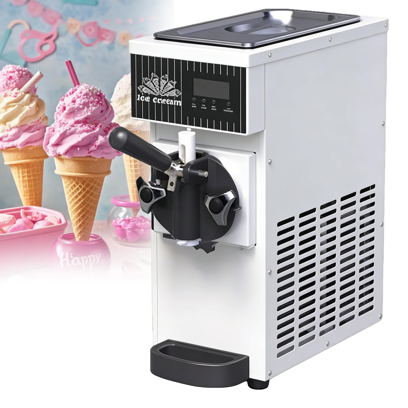 Machine à Glace Italienne pour Usage Commercial et Domestique, Production de 4 à 5 kg/h, avec écran Tactile LCD, Nettoyage Automatique et système de pré-Refroidissement White-750w