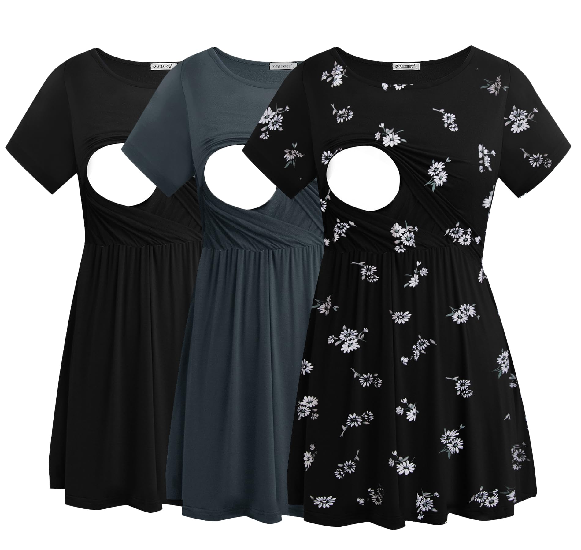 Smallshow Damen Umstands-Still-Top, 3er-Pack, kurzärmelig