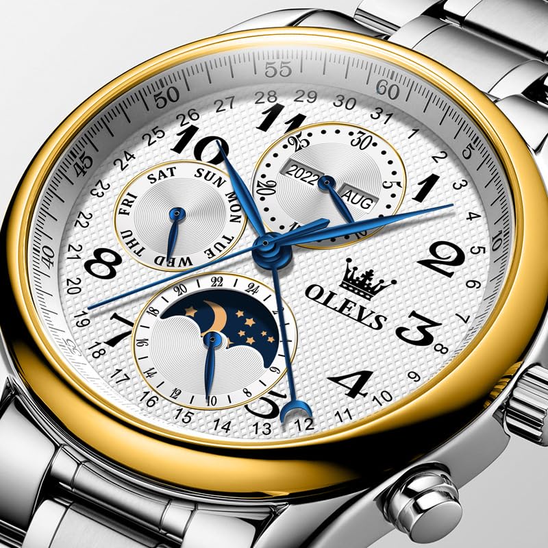 Montre automatique pour homme OLEVS étanche 3 ATM calendrier phase de lune