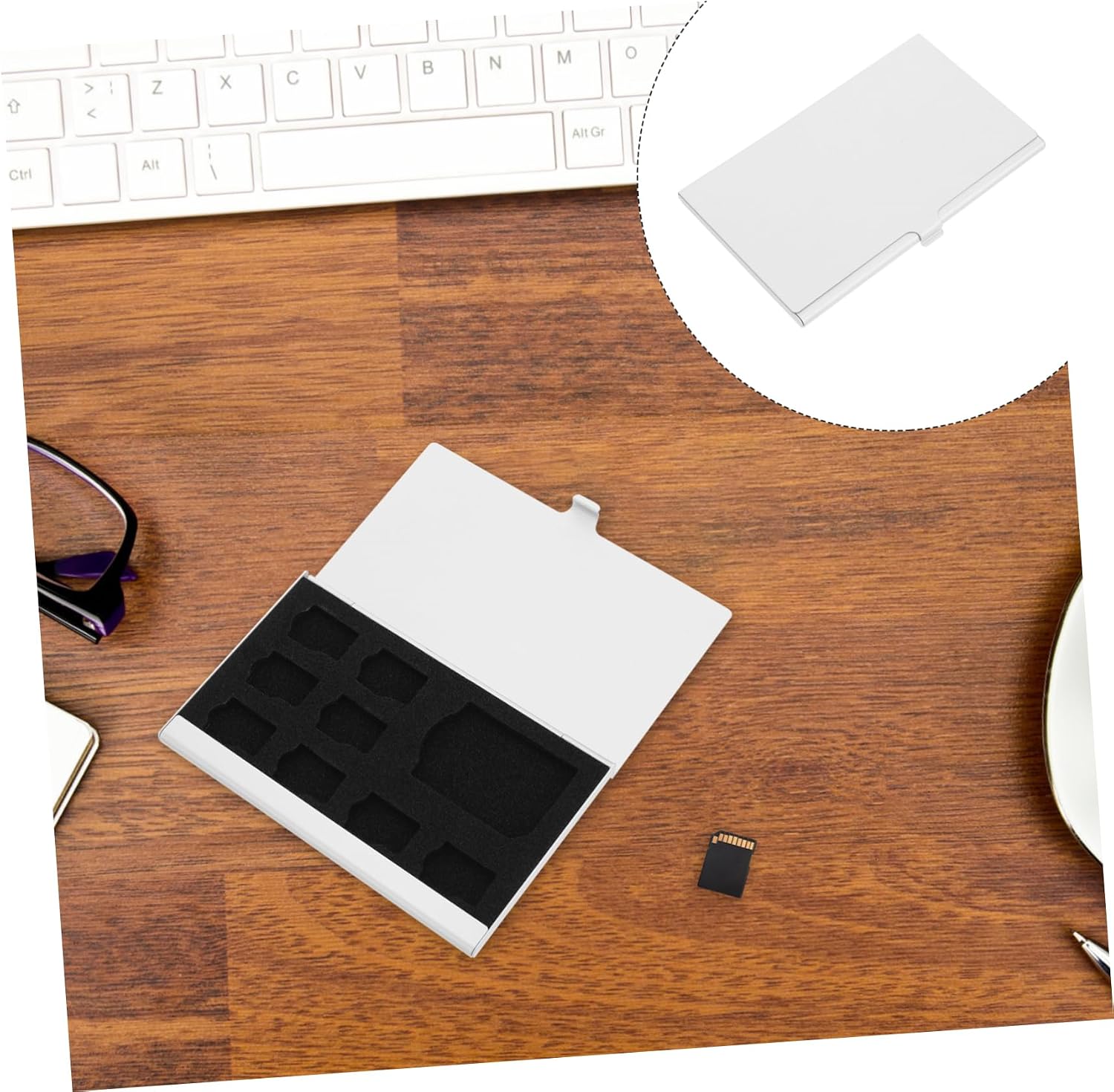 Aluminum Alloy Memory Card Case 9 Slots Silver Pocket Storage