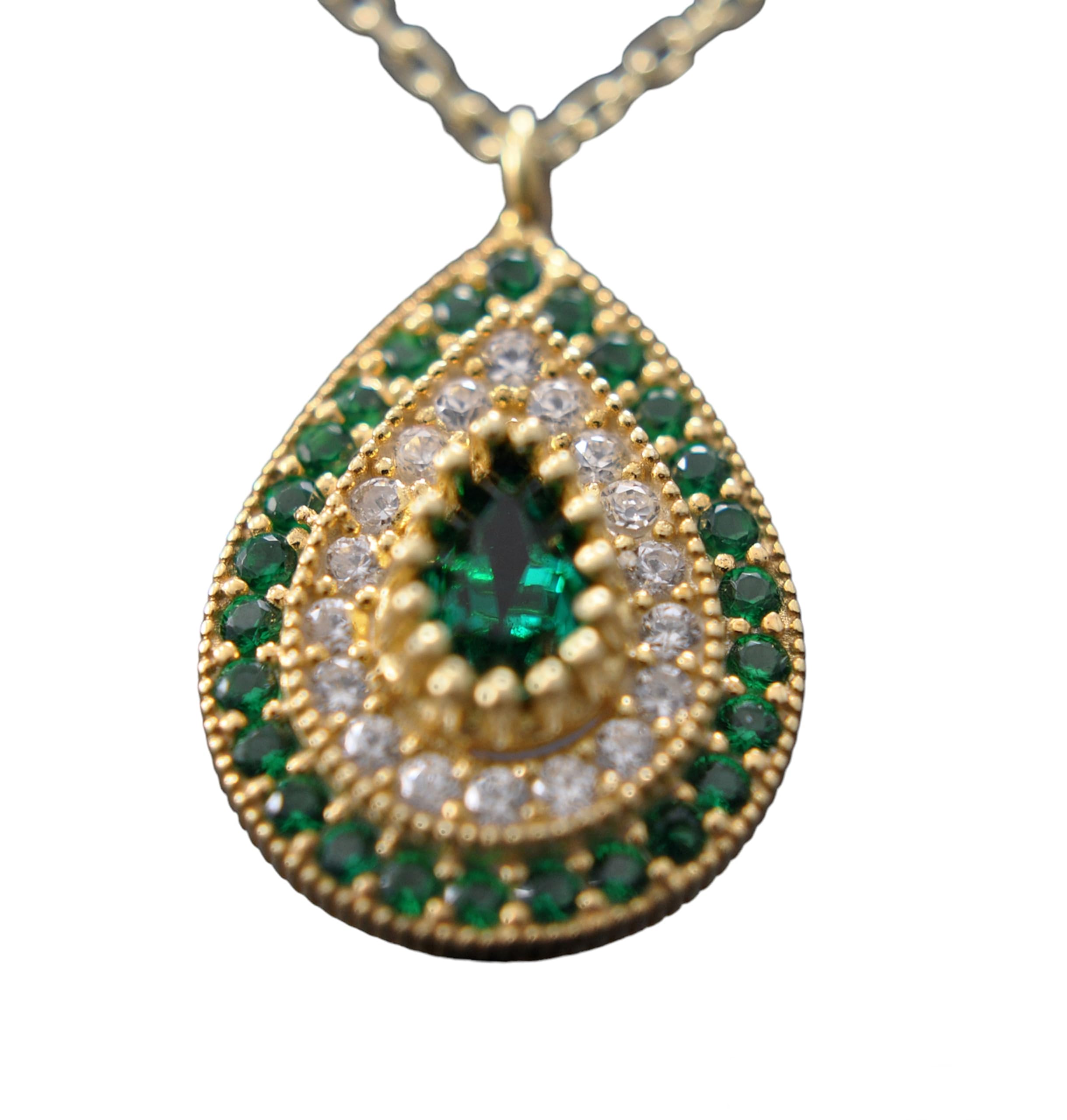Smaragd Kette Gold- 925 Silber -14k Vergoldet - 45cm - Tropfen-Kristall - Anhänger - Hochzeitsgeschenk - Handmade - Gift for her - Geschenke Ehefrau Geschenk für Sie - Schmuck-Handmade Geschenk