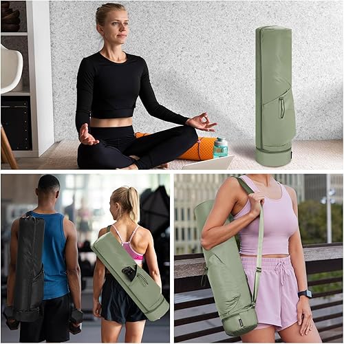 Miniatura 2 de sportsnew Bolsa para esterilla de yoga, con cremallera completa, bolsa de transporte para esterilla de yoga con cordón, bolsillo para botella de