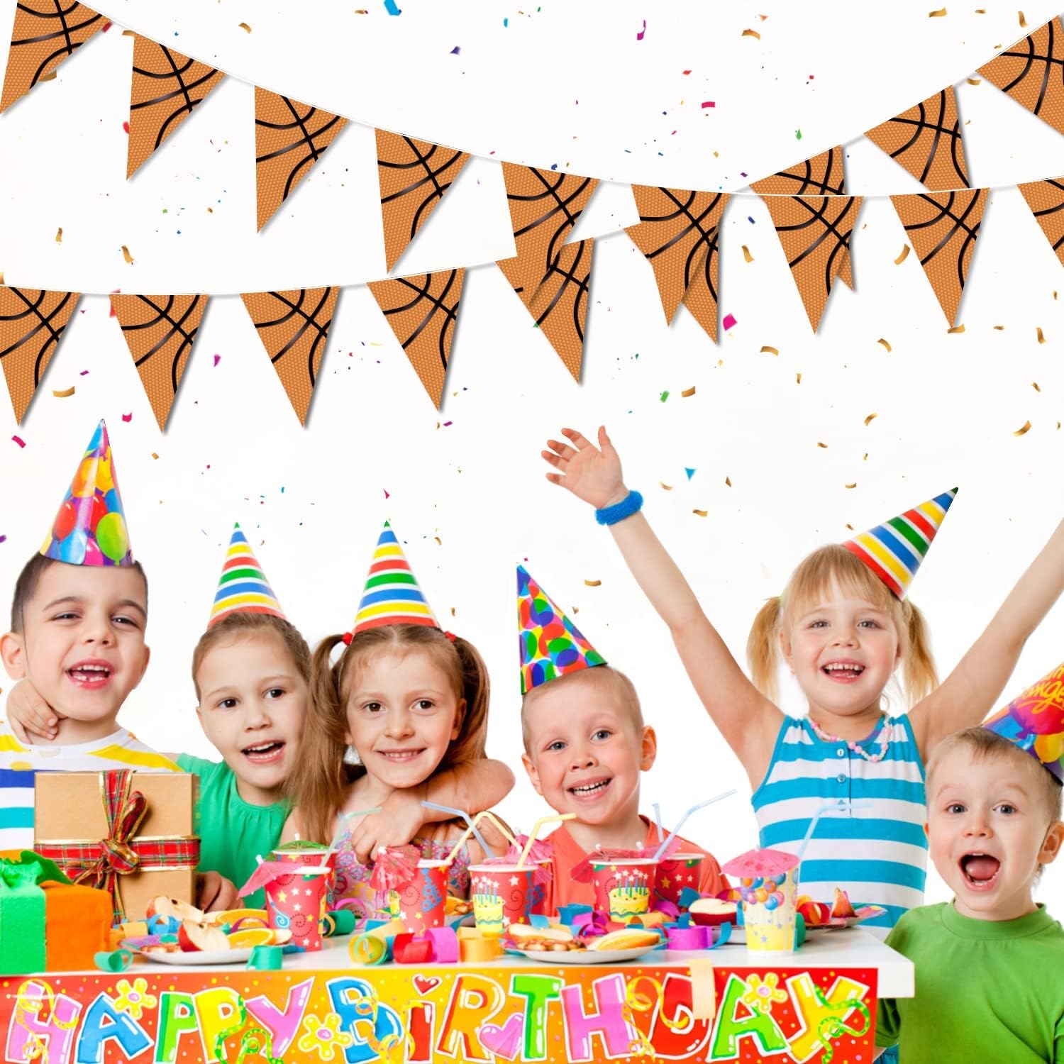 5 Pack Basketball Banner Decoration Party - Basketball Theme Triangle Flags Banner for Basketball Party Kids Birthday Party