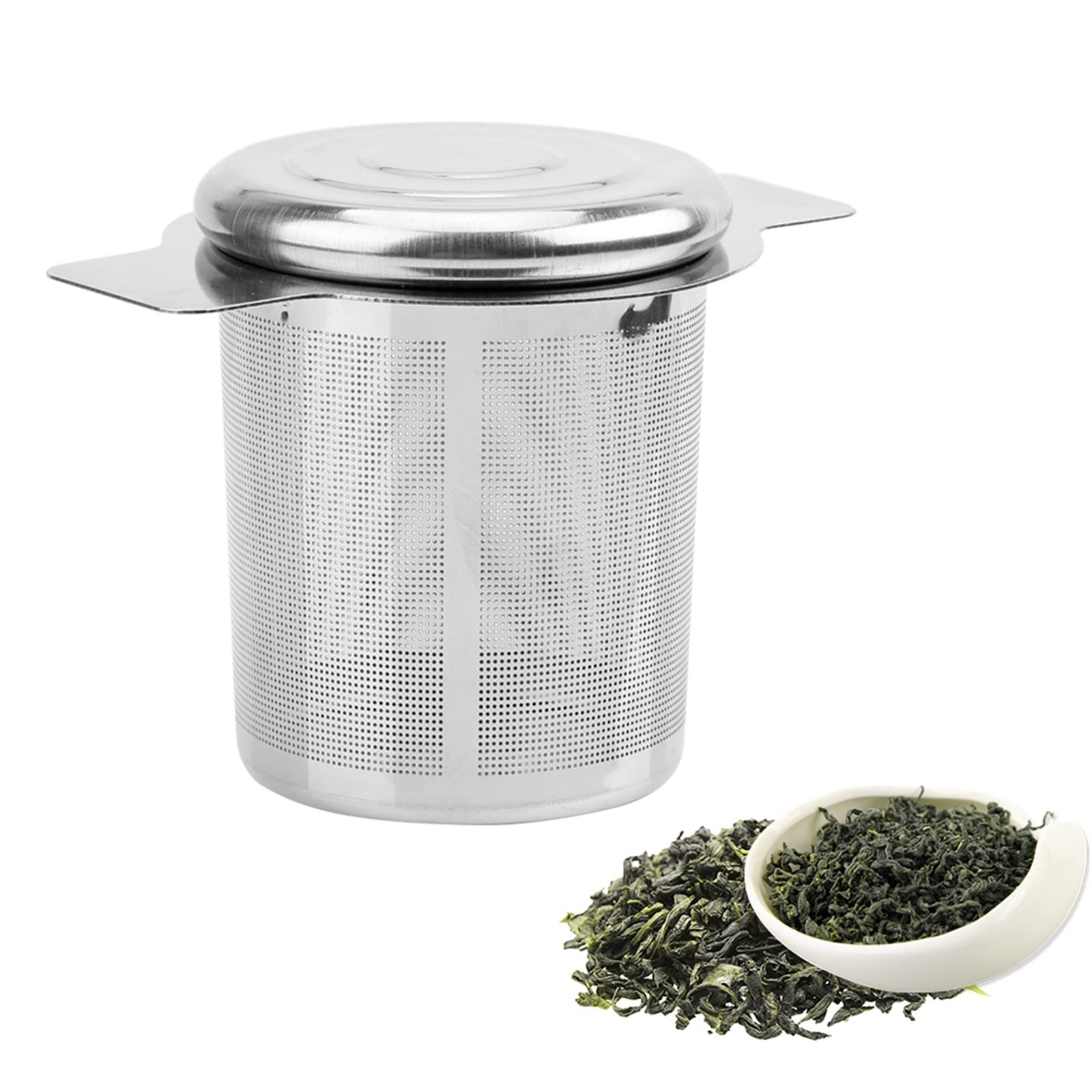 Colador de té de acero inoxidable, cesta de malla fina, filtro de té y café con 2 asas reutilizables