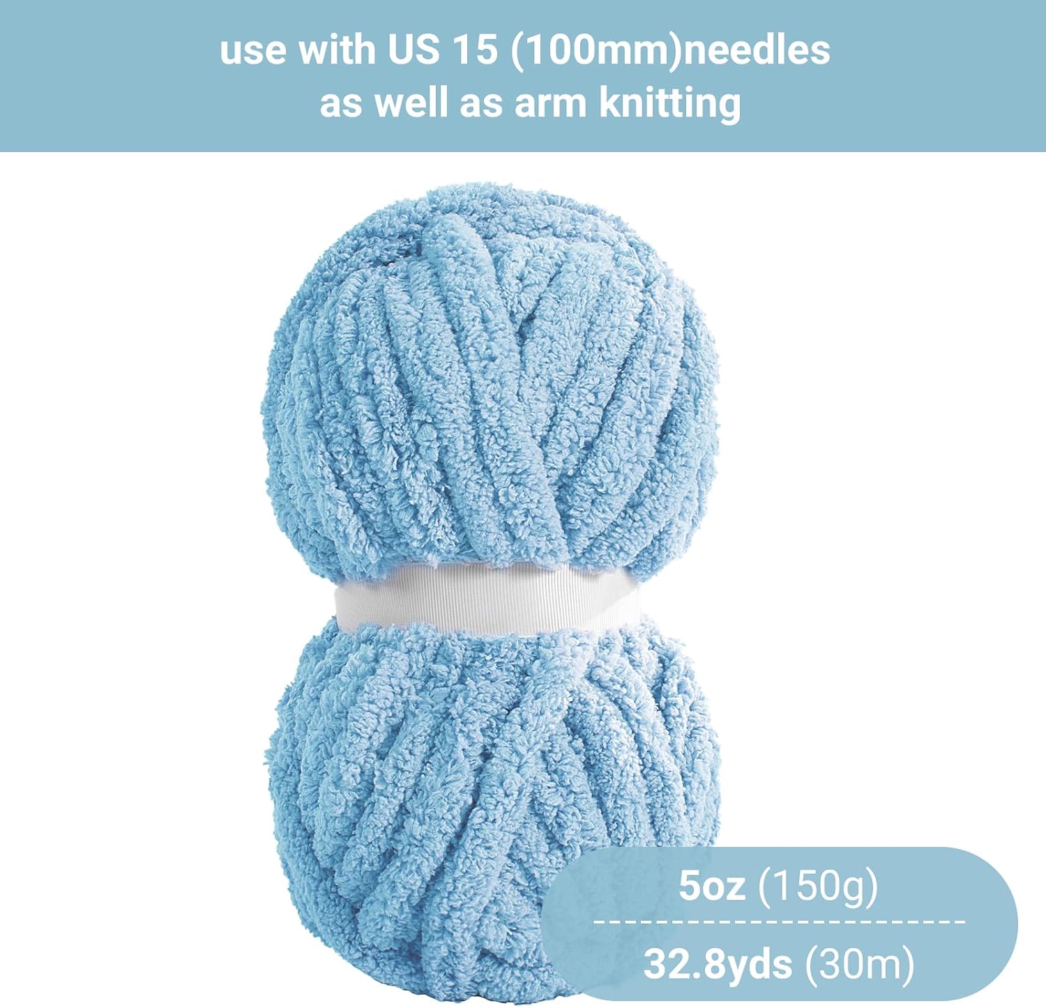HOMBYS Sky Blue Chunky Chenille Yarn for Hand Knitting,Fluffy Soft Jumbo Yarn Crocheting,Super Bulky Big Yarn for Chunky Blanket,Large Thick Arm Knitting Yarn,8 Pack Plush Yarn