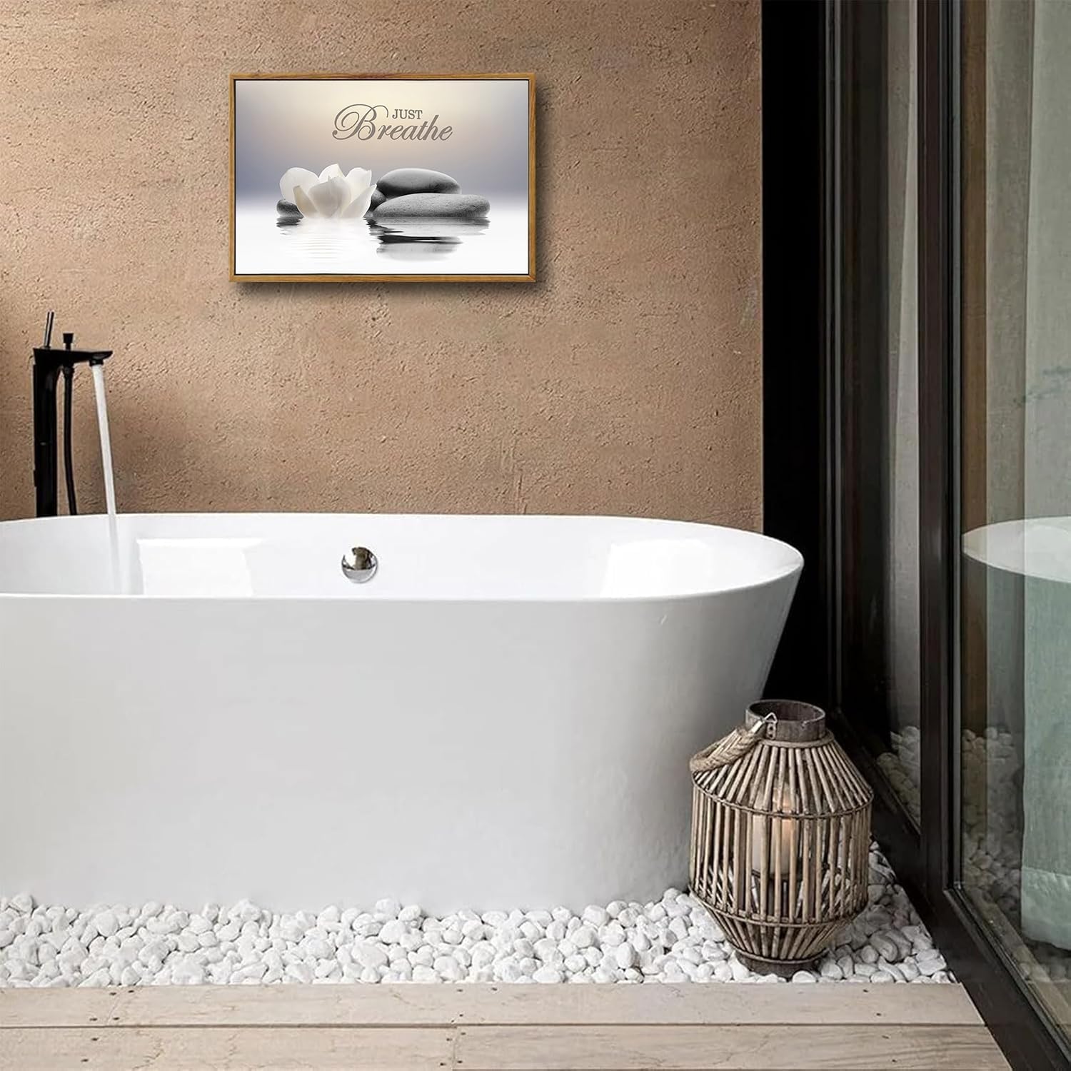 YTAPIFS Zen Stone Wall Art White Lotus Flower Prints Artwork Modern Zen Spa Poster Just Breathe Yoga Quotes Pictures Wall Decor for Yoga Room office Bathroom Meditation room 12 x 16 in Unframe - Image 6