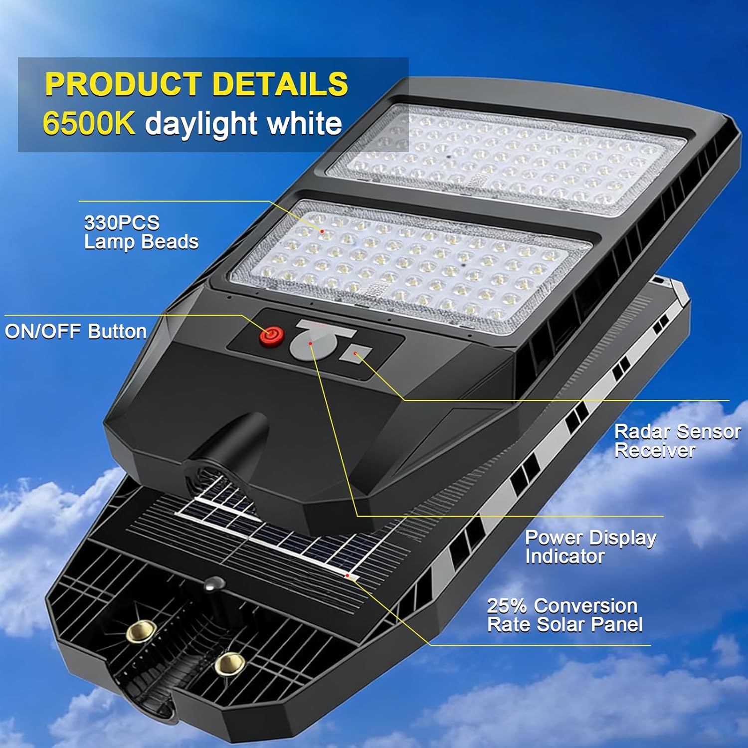 7000W Solar Street Lights Outdoor Waterproof Dusk to Down with Motion Sensor, 128pcs High Brightness LEDs, Solar Parking Lot Lights Dusk to Dawn for Yard Garden with Motion Sensor - 2 Pack