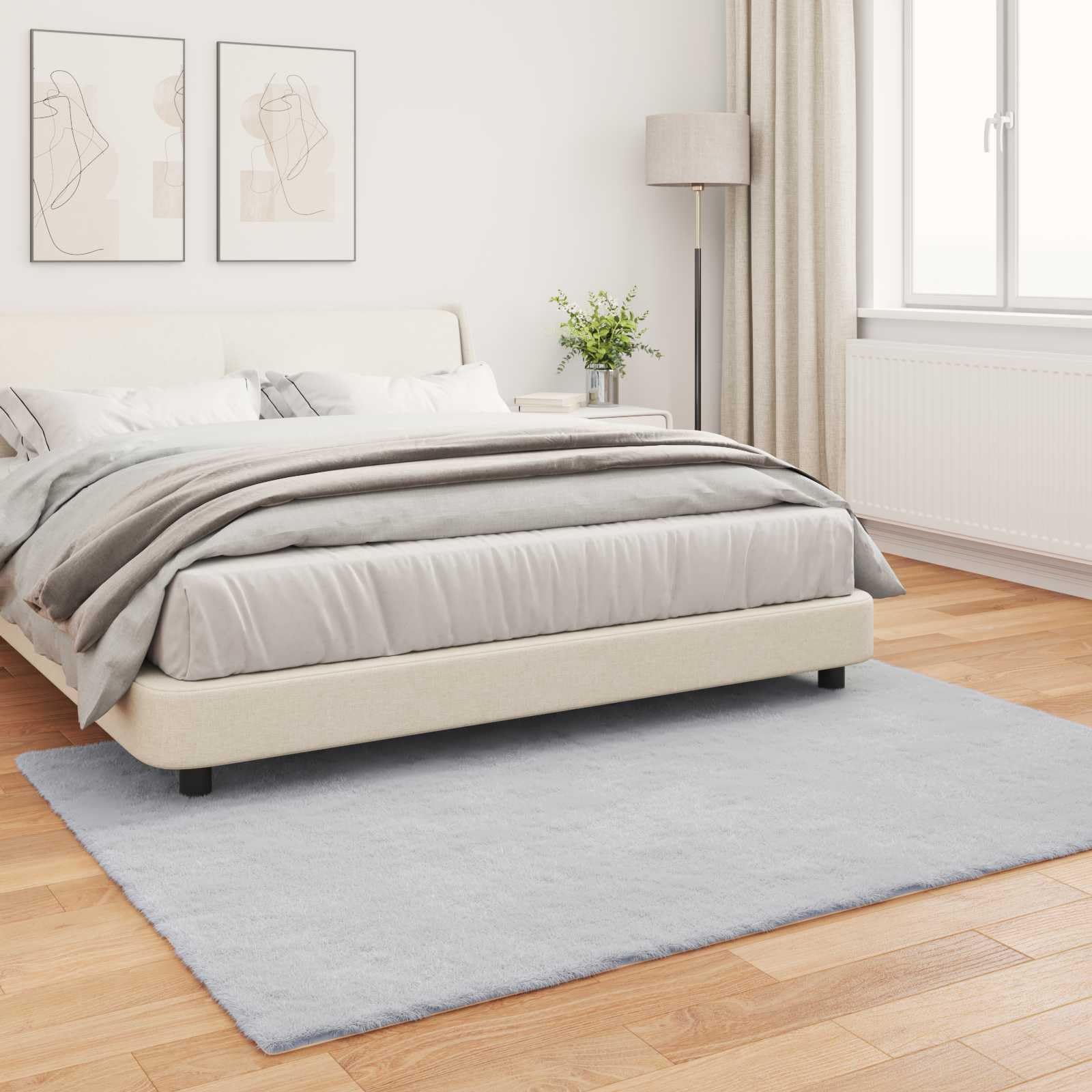 Kunstkaninchenfell Teppich aus Polyester, Rutschfester Teppich in Grau, ultraweiche samtige Oberfläche, plüschiges Design für Wohnzimmer und Schlafzimmer, handwaschbar,