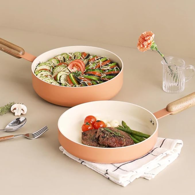 Olla wok de aluminio con recubrimiento cerámico y mango de madera miniatura 7