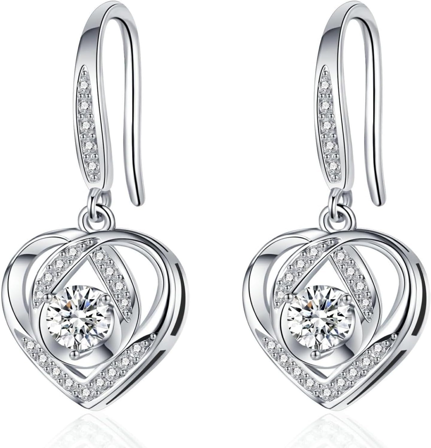 S925 Sterling Silver 1ct.tw Diamond Drop Earrings for Women, Heart Shape Hook Earring,Elegant Gift for Girlfriend on Valentine's Day