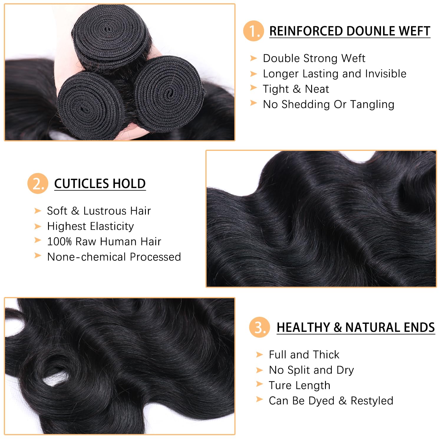 Body Wave Bundles Human Hair 22 24 26 Inch 12A Human Hair Bundles 100% Unprocessed Brazilian Virgin Hair Quick Weave 3 Bundles Deals Human Hair Extensions Natural Black