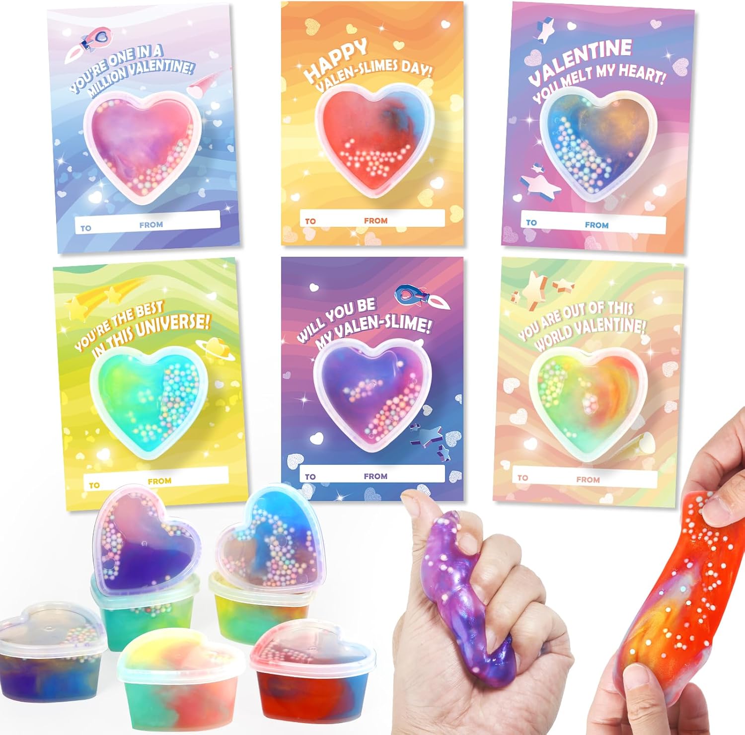 SpringFlower Valentine's Day Card With 24pcs heart-shaped slime, Valentine's Gifts Exchange for School, Valentine Day Gifts Bulk, Valentine Party Favor for Kids, School Classroom Valentine's Prizes