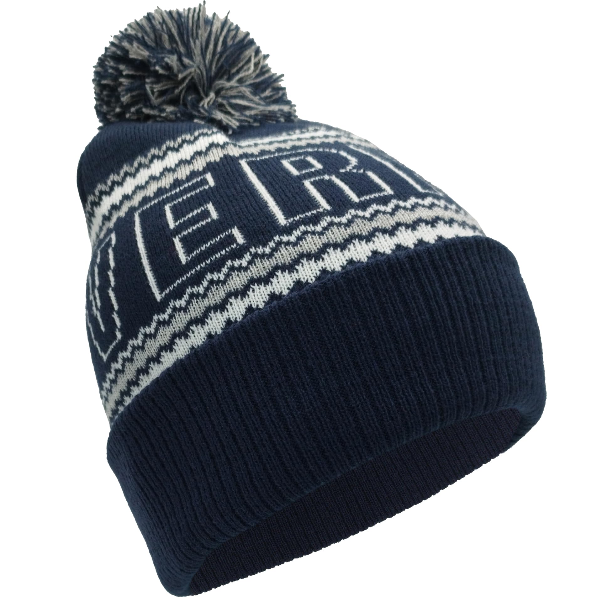 Partisan Unisex Blue Liverpool Style Bobble Hat Navy White Grey Outline | Adult One-Size Fits All