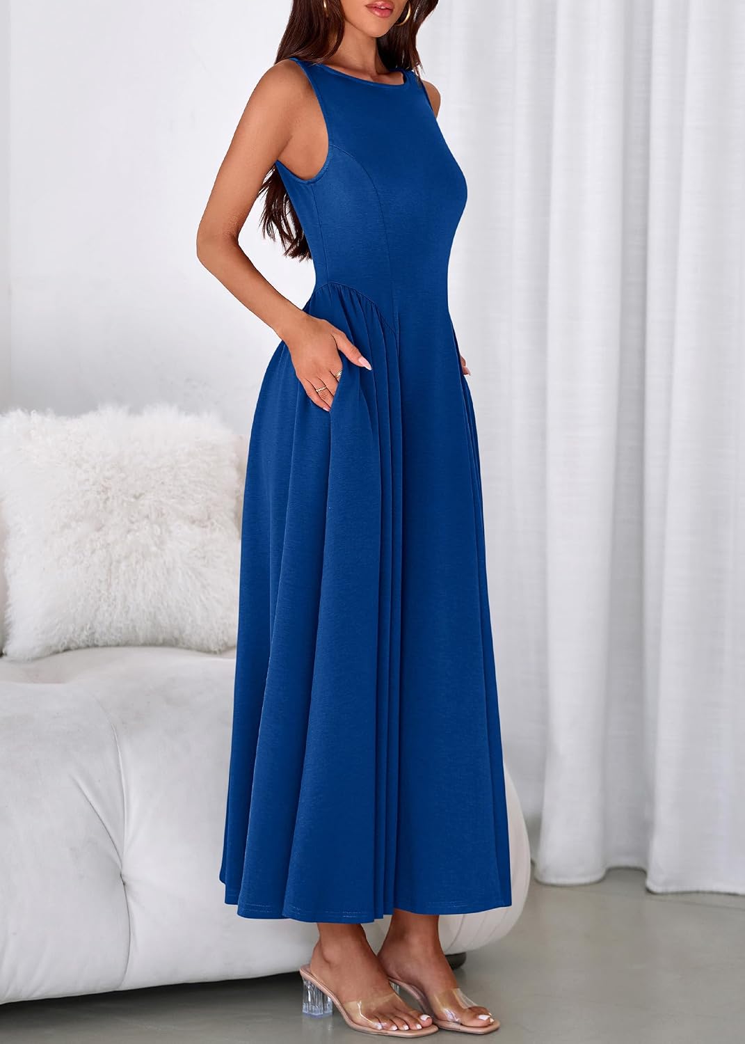 KIRUNDO Wedding Guest Dresses for Women 2026 Summer Semi Formal Work Sleeveless Elegant Boat Neck Flowy A Line Maxi Dress