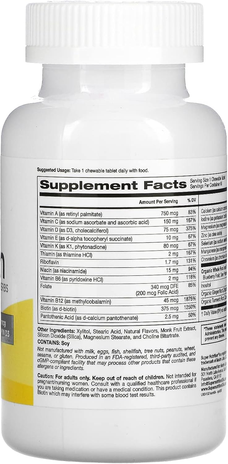 SuperNutrition Multi-Vitamin for Men 50+, High-Potency, One/Day Chewable Tablets, 90 Day Supply Wild Berry 90 Count (Pack of 1)