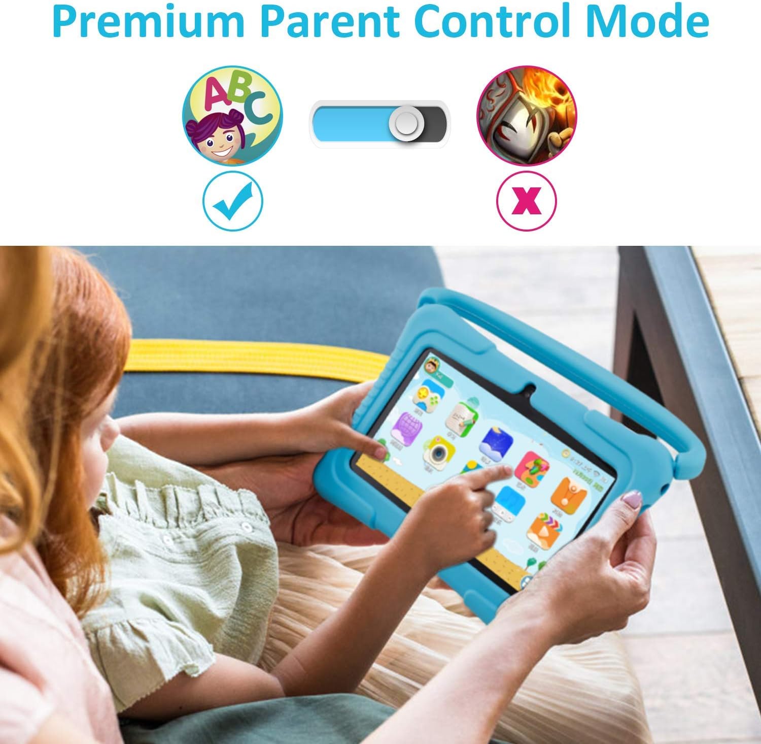 Veidoo Kids Tablet, 7 inch Android Tablet PC, 1GB RAM 16GB ROM, Safety Eye Protection Screen, WiFi, Bluetooth, Dual Camera, Educational, Games, Parental Control APP, Tablet with Silicone Case