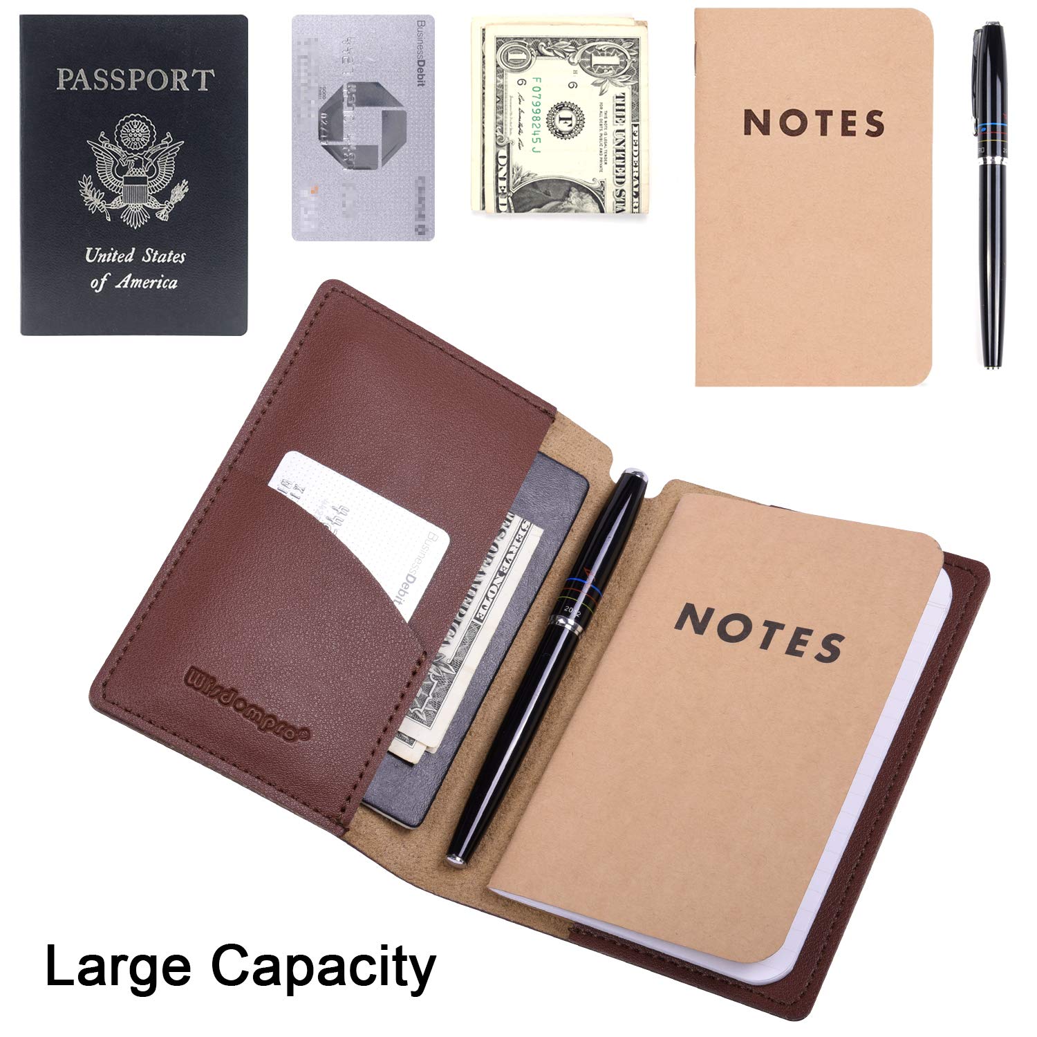 wisdompro Journal Cover, 2 Pack PU Leather Notebook Cover for Field Notes, or Other 3.5" x 5.5" Pocket Notebooks - Brown