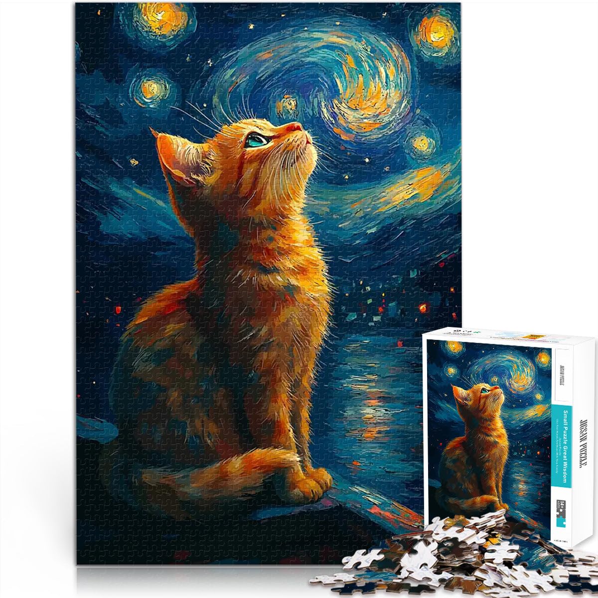 Gatto che osserva la notte stellata puzzle 2000 pezzi per adulti Gioco intellettuale giocattolo offerte come regali per tutta la famiglia 70x100cm