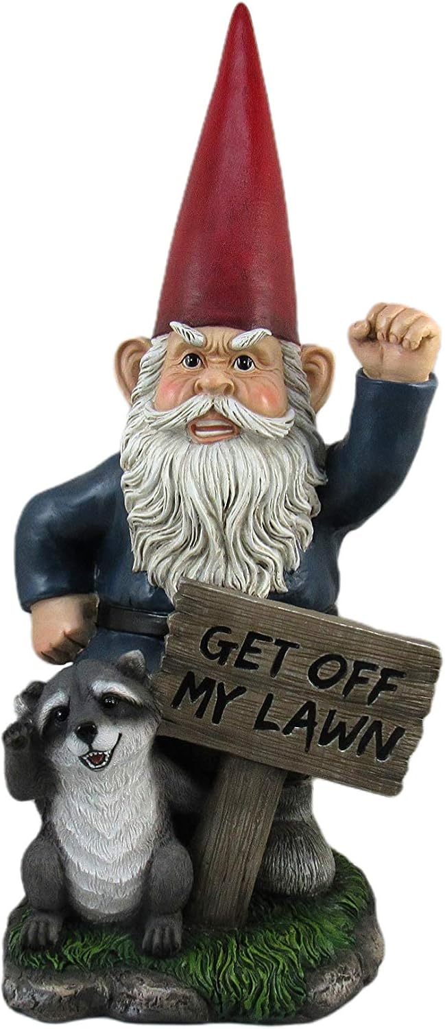 DWK Angry Garden Gnome Get Off My Lawn Yard Decoration Sign | Fall Yard Decorations and Outdoor Figurines | Porch Decoration Naughty Garden Gnome - 17
