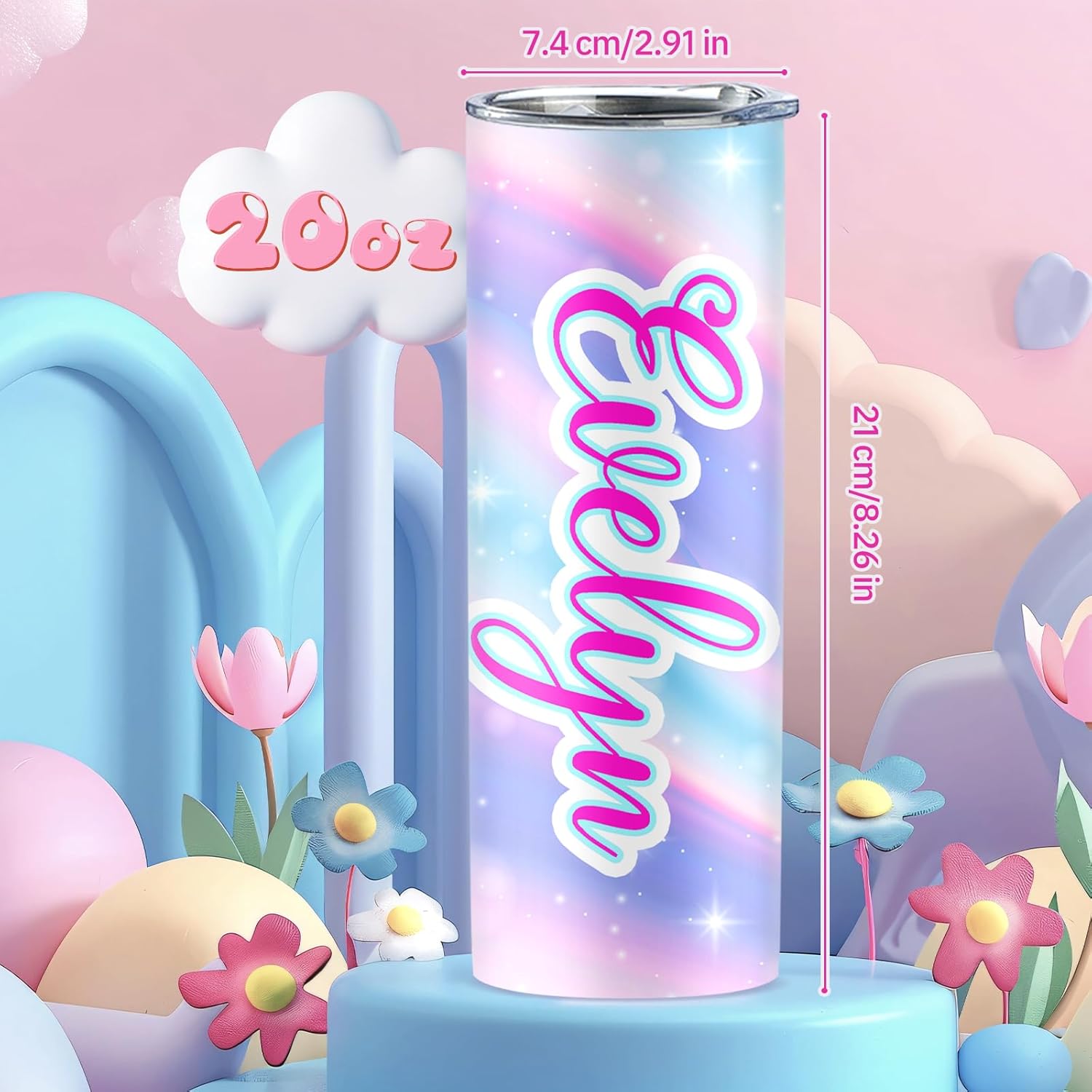 Personalized Tumblers with Names, Custom 20 oz Stainless Steel Tumblers with Name, Personalized Water Bottles for Kids, Custom Birthday Gift for Kids