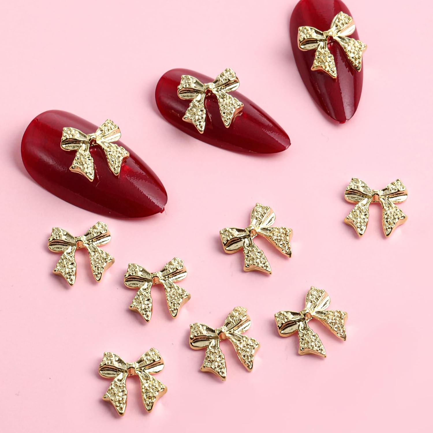 20 Pcs Gold Bow Nail Charms, 3D Alloy Nail Art Charms Plating Charm for Nails Cute Bow Knot Shiny Decorations DIY Art Decoration Accessories Gold Charm for Acrylic Nails Supplies