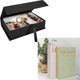 Linen Memory Keeper Set Photo Storage Box & Decorative Book Organizer Perfect for Wedding, Anniversary, Gift