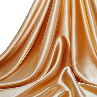 Gold Silk Satin Fabric by The Yard, 55 Inches Wide Charmeuse Satin Cloth Fabric, Silky Shiny and Soft Cloth Material for Sewing, Wedding Bridal Dress, Decorations, DIY Crafts, 2 Yards, Gold