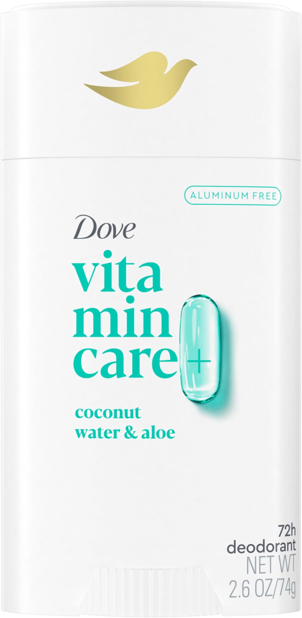 VitaminCare+ Aluminum Free Deodorant Stick Coconut Water & Aloe for 72H Odor Protection Breathable Deodorant for Women 2.6 oz