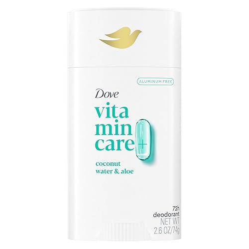 Dove VitaminCare+ Desodorante en barra libre de aluminio, agua de coco y aloe para protección de olores 72H, desodorante transpirable para mujeres,