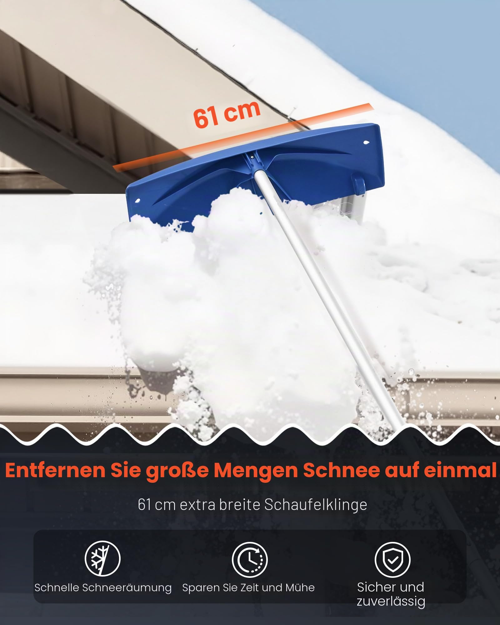 VEVOR Schneedachrechen, 60 cm Klinge aus PP, 118–555 mm Verstellbarer Schneeschieber mit Rädern, Schneeräumwerkzeug mit rutschfestem Griff, Hausdachrechen zum Entfernen von Laub & Schnee