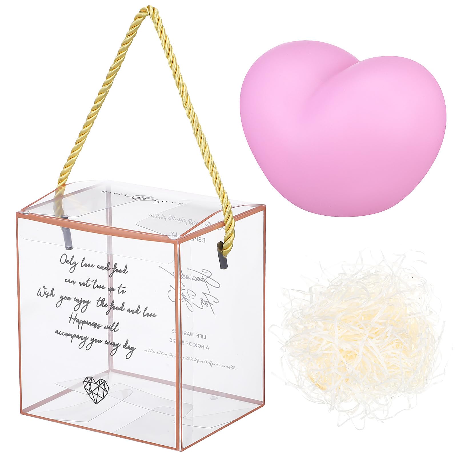 Heart Night Light Small Nightlight PVC Material Pink Heart Shape with Raffia Base Modern Bedroom Night Lamp Nursery Decor