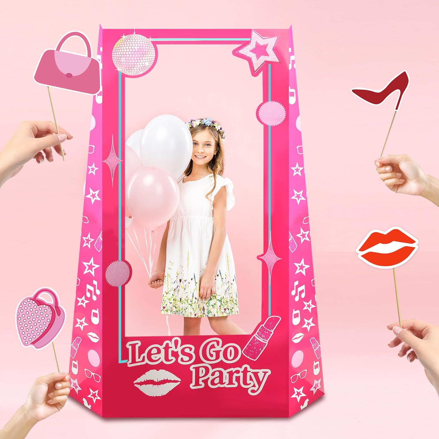 4.5 Ft Tall Life Size Photo Booth Props with Fixed Bracket, Stand-in Cardboard Doll Photo Props for Birthday Party Decorations, Girls Photoshoot, Pink Princess Doll Theme Decor