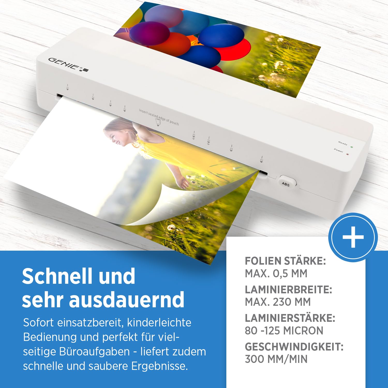 GENIE LA 400 A3 - Plastificatrice a caldo con 2 rulli riscaldanti, per scuola, ufficio e ufficio domestico, con 5 pellicole di laminazione, plastificatrice A3 e A4 con pellicole, plastificatrice