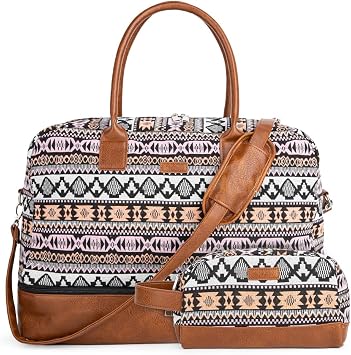 MyMealivos Canvas Weekender Bag, Overnight Travel Carry On Duffel Tote with Shoe Pouch multi