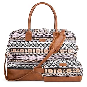 MyMealivos Canvas Weekender Bag Overnight Travel Carry On Duffel Tote with Shoe Pouch multi