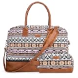 MyMealivos Canvas Weekender Bag, Overnight Travel Carry On Duffel Tote with Shoe Pouch (multi)