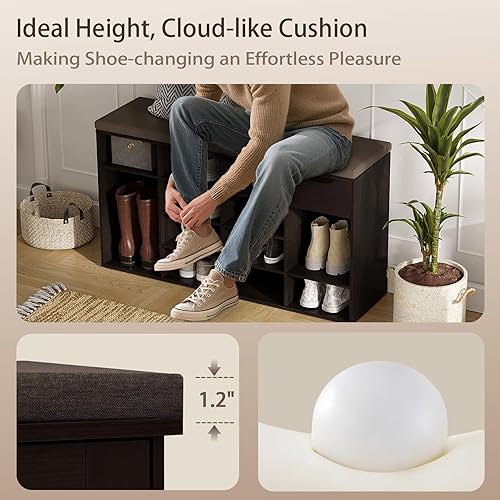 Miniatura 74 de DINZI LVJ Banco de zapatos, banco de almacenamiento de entrada con cajón y 8 cubículos, estantes ajustables, organizador de zapatos para sala de