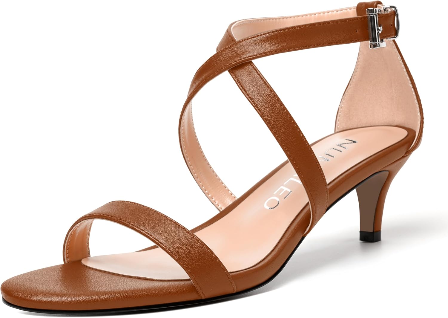 NUMALEO Womens Open Toe Stylish Buckle Ankle Strap Matte Dating Dress Kitten Low Heel Heeled Sandals 2 Inch