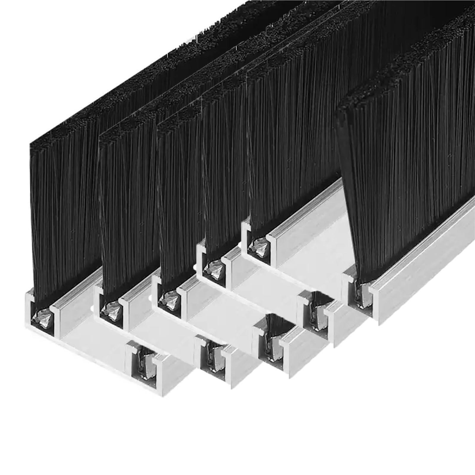 Door Brush Strip, Aluminum Alloy Strip Brush for Bottom Sealing Height 10-300mm(5 Pcs,Brush Height 80mm)