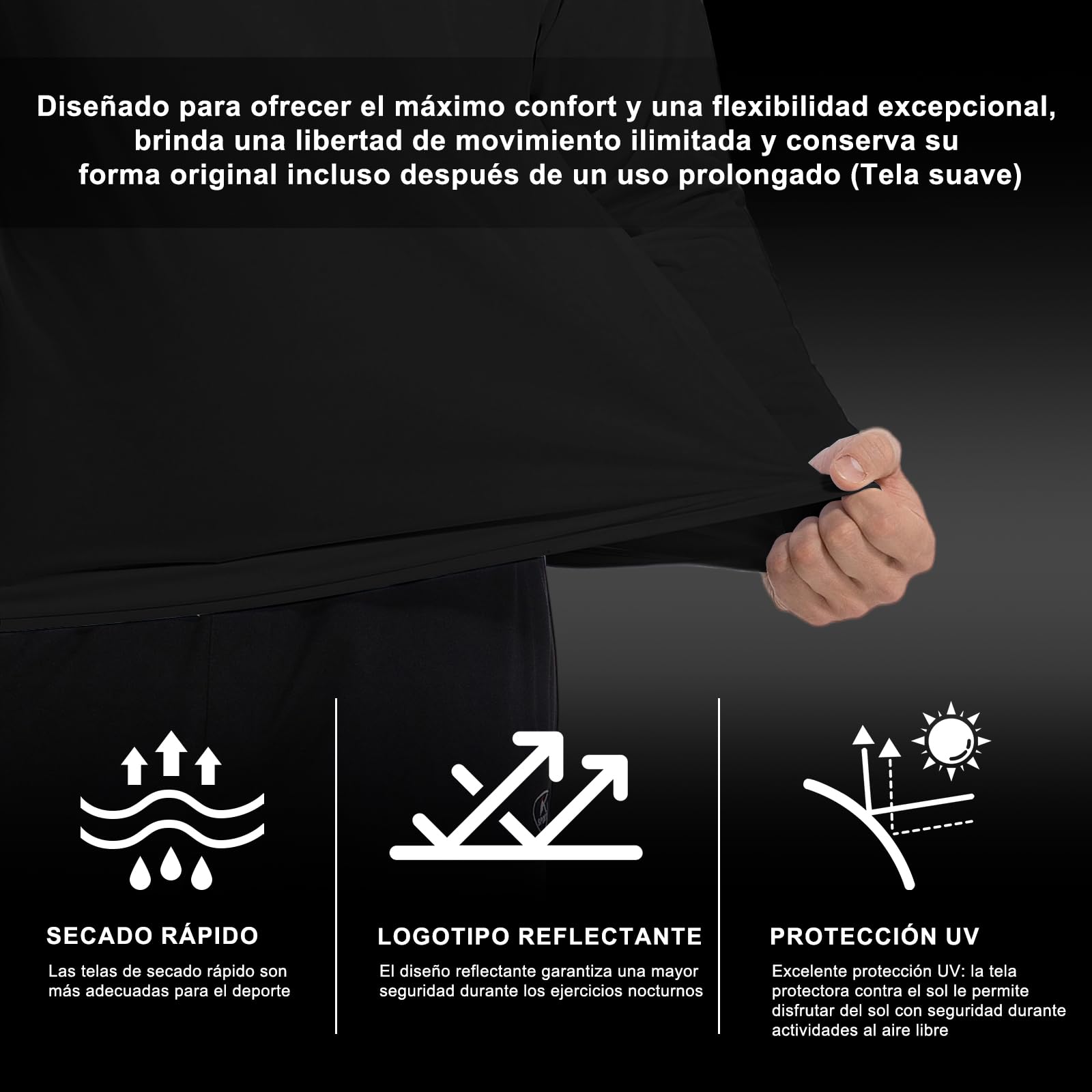 Camisetas Deporte Hombre Secado Rápido Respirable Camisetas Manga Larga Camiseta Funcional Ligera de Shirt UV Protección Top Cuello Redondo Holgado Shirts Aplicable Correr Fitness Entrenamiento
