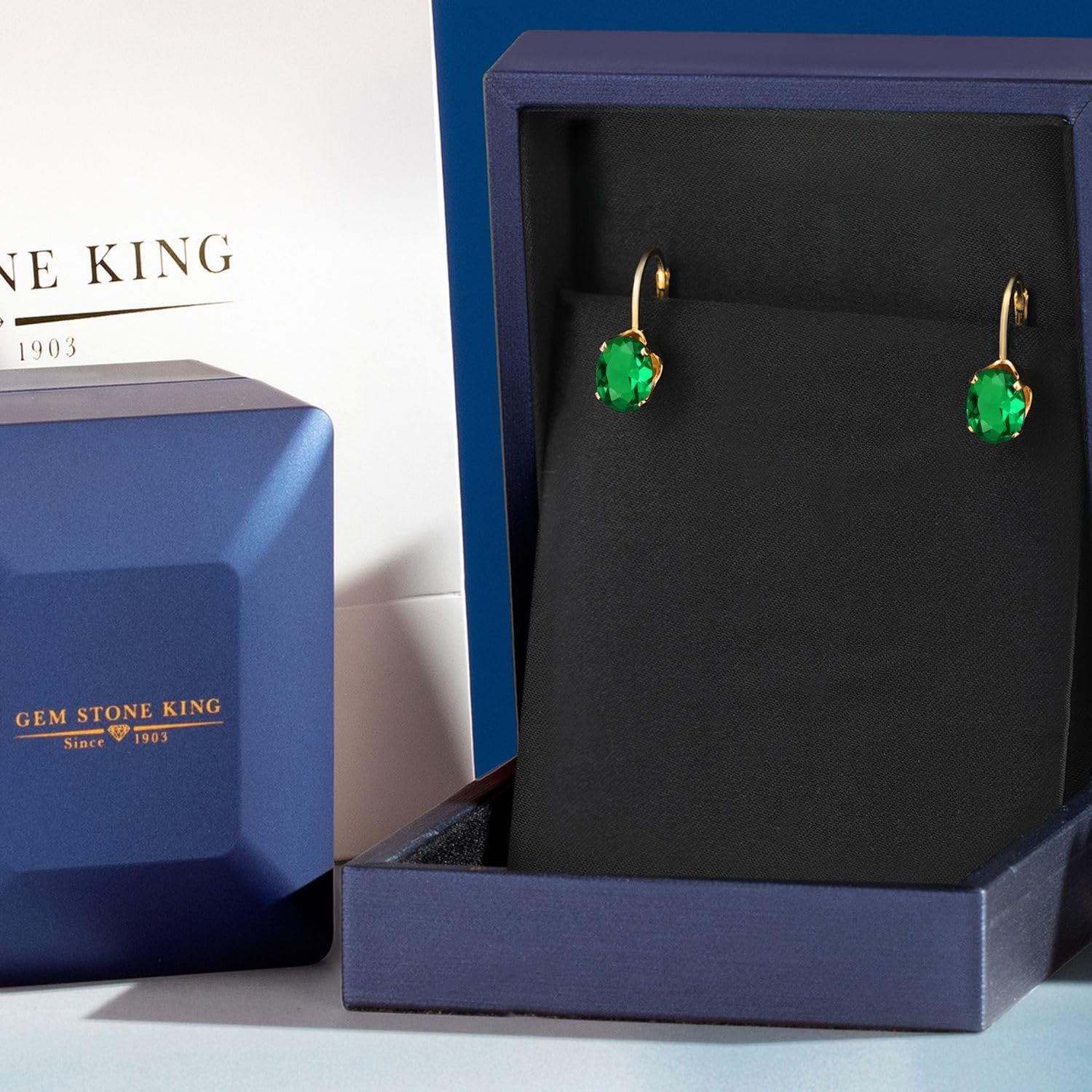 Gem Stone King 18K Yellow Gold Plated Silver Gemstone Birthstone Leverback Drop Dangle Earrings for Women | Oval 8X6MM | Fine Jewelry for Her Mom Wife