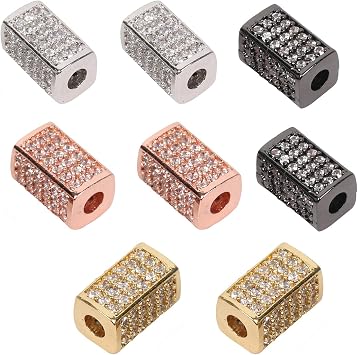 8 PCS Pillar Charm Spacer Beads, Mixed Color Brass Connector White Zircon Charm Beads for Bracelet Necklace DIY Jewelry Making Crafts