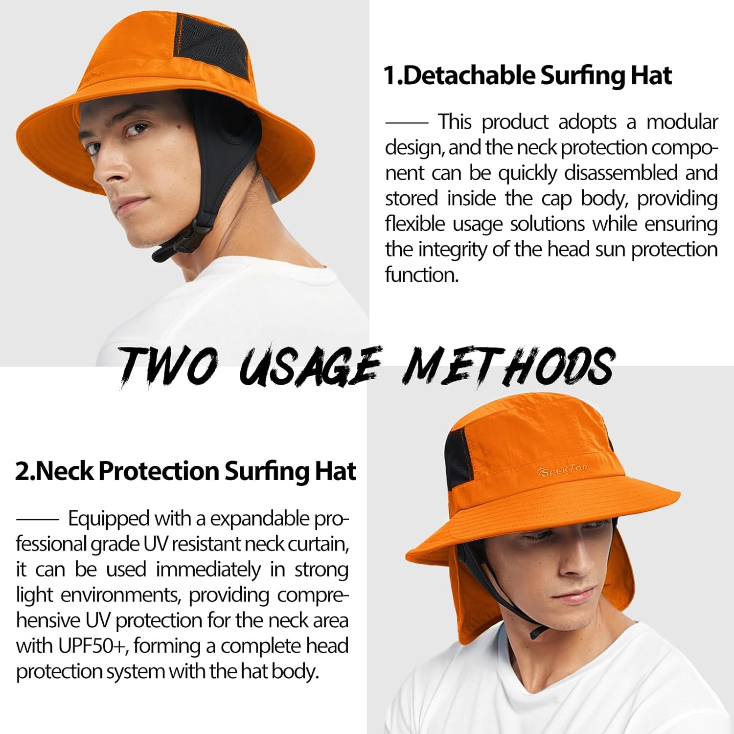 Seektop Surf Bucket Hat with UPF 50+ UV Protection, Waterproof Sun Hat with Adjustable Chin Strap for Surfing, Water Sports - Image 2