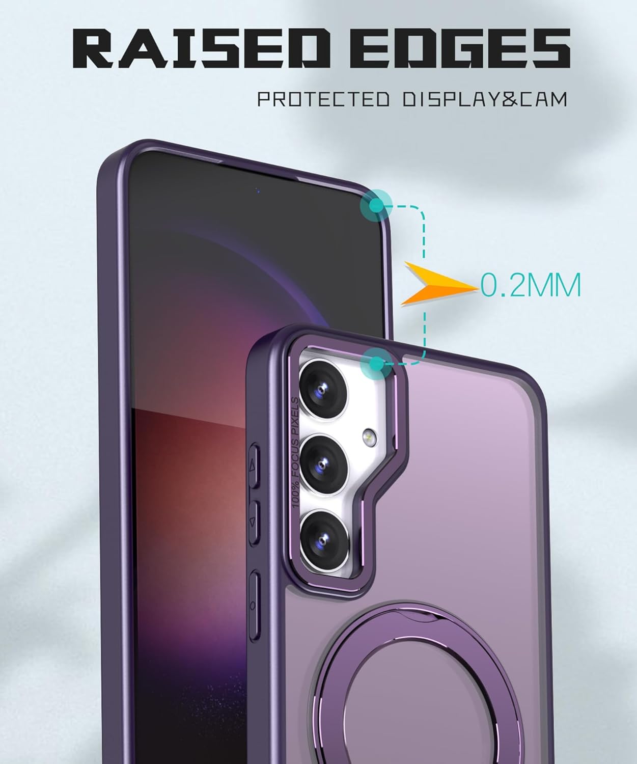for Samsung Galaxy S25 FE Case Purple, with 2 Tempered Glass Film, 360 Spin Magnetic Stand, Compatible with Magsafe, Slim Phone Case