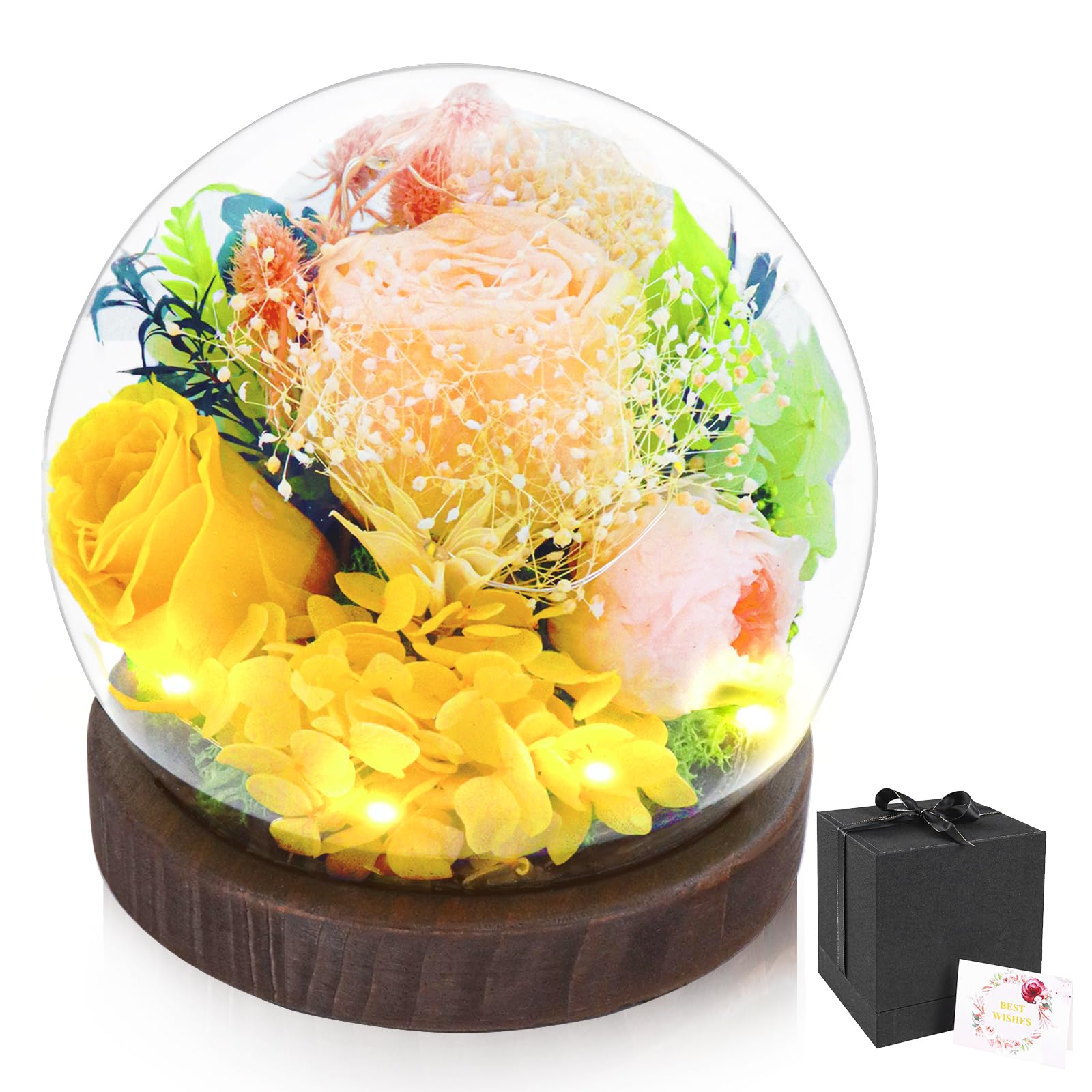 Gorgeous Preserved Roses In Glass Dome With LED Lights - Perfect Romantic Gift For Women, Mom, Or Wife