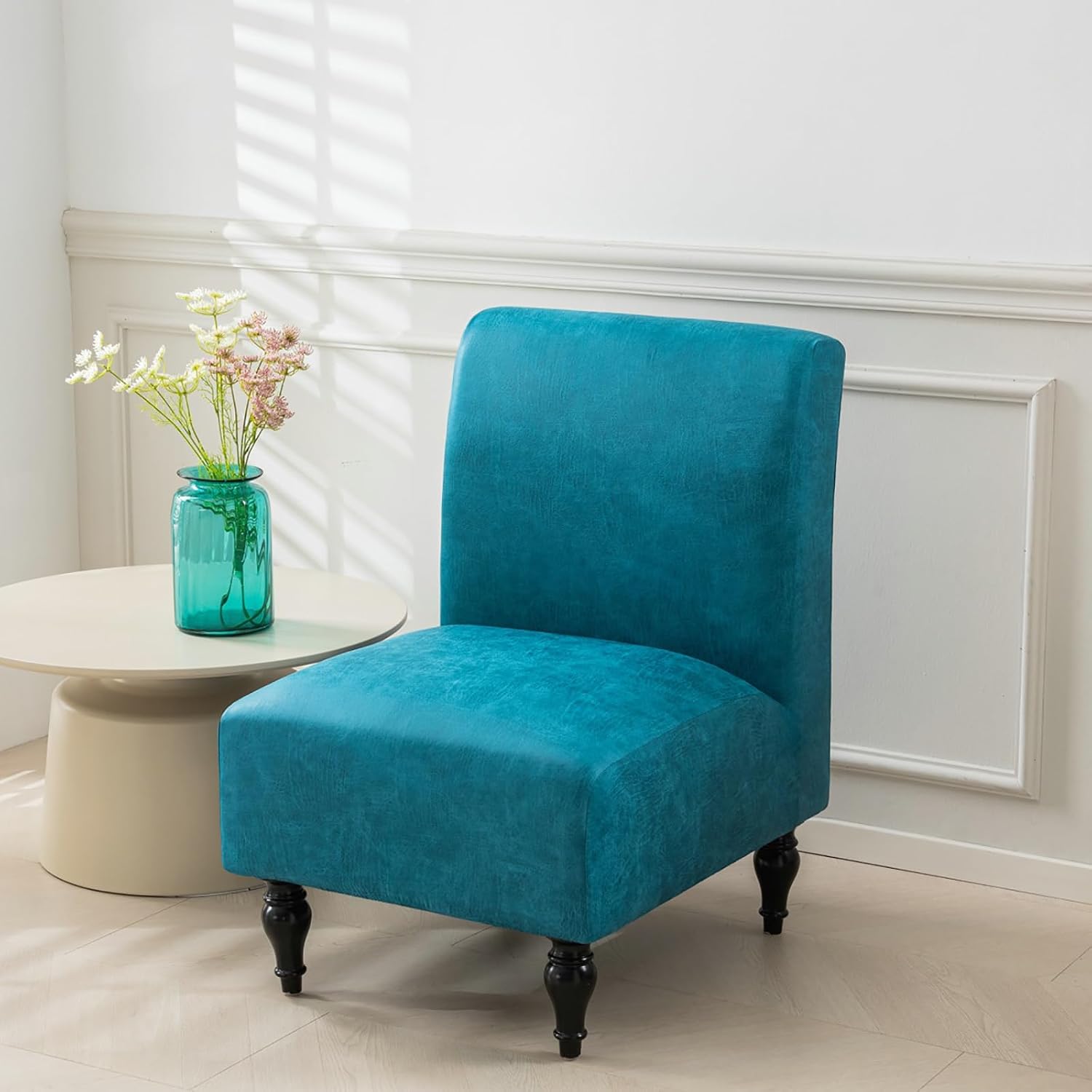 Imitation Leather Chair Cover, Wipeable and Easy to Install, Keeps Your Home Environment Clean and Beautiful(Blue,Set of 2)