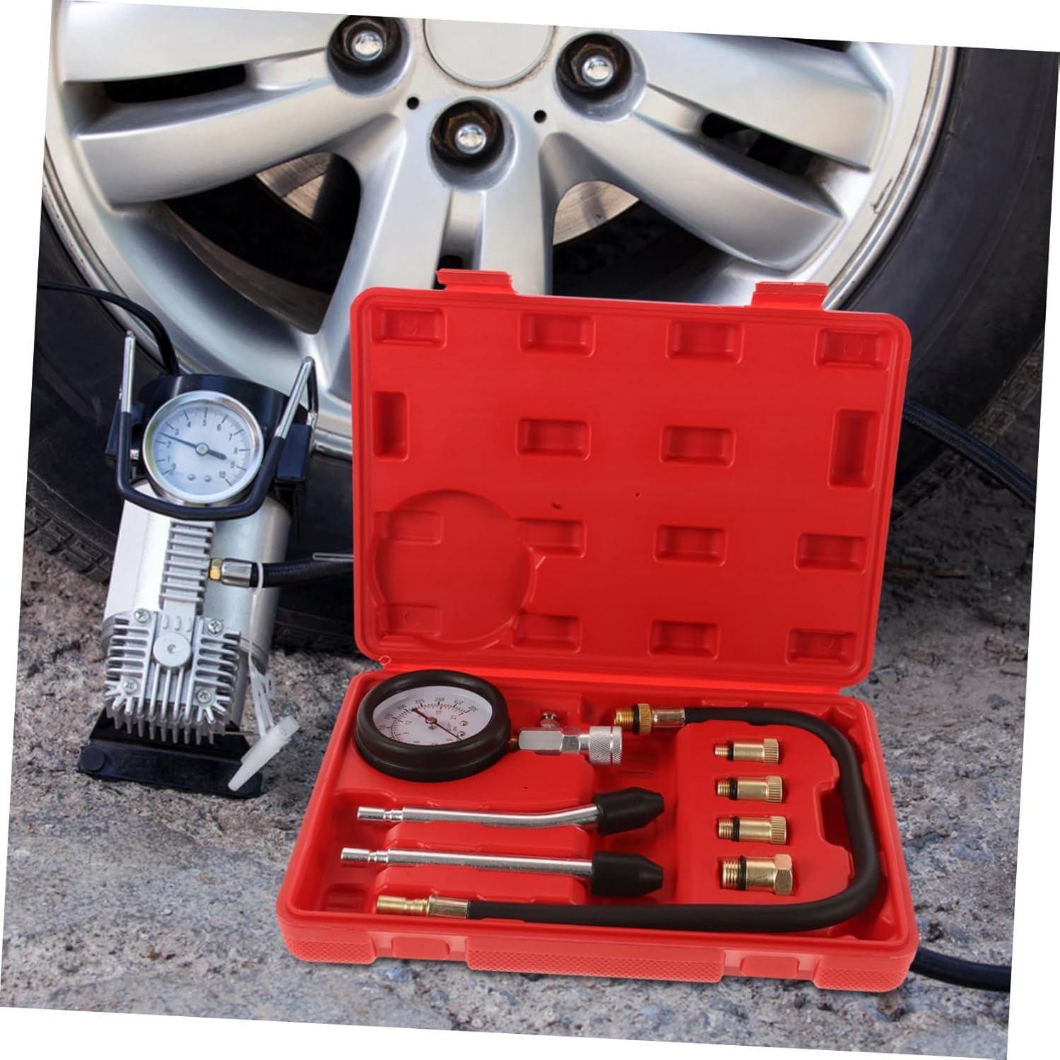 Automotive Compression Tester Kit for Engine and Motorcycle Cylinder Pressure Testing Durable Portable Design with Carrying Case for Convenient Storage