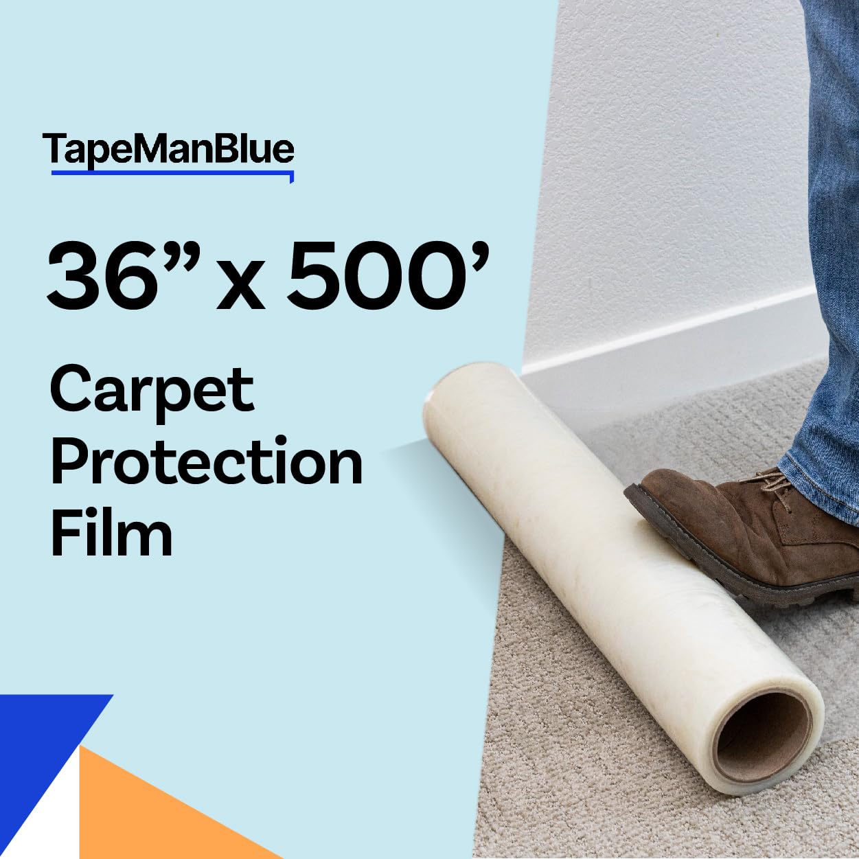 similar to tapemanblue carpet protection film, 36 inch x 500 foot roll, self adhesive plastic carpet protector film with clean removal & easy unwind, strong and durable covering for construction