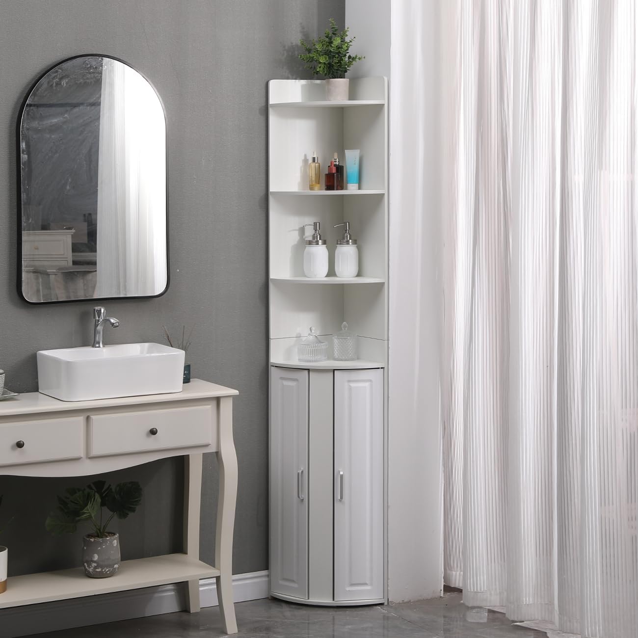 Menaka Slim Floor Bathroom Tall Storage Cabinet with Unit Shelves and ...